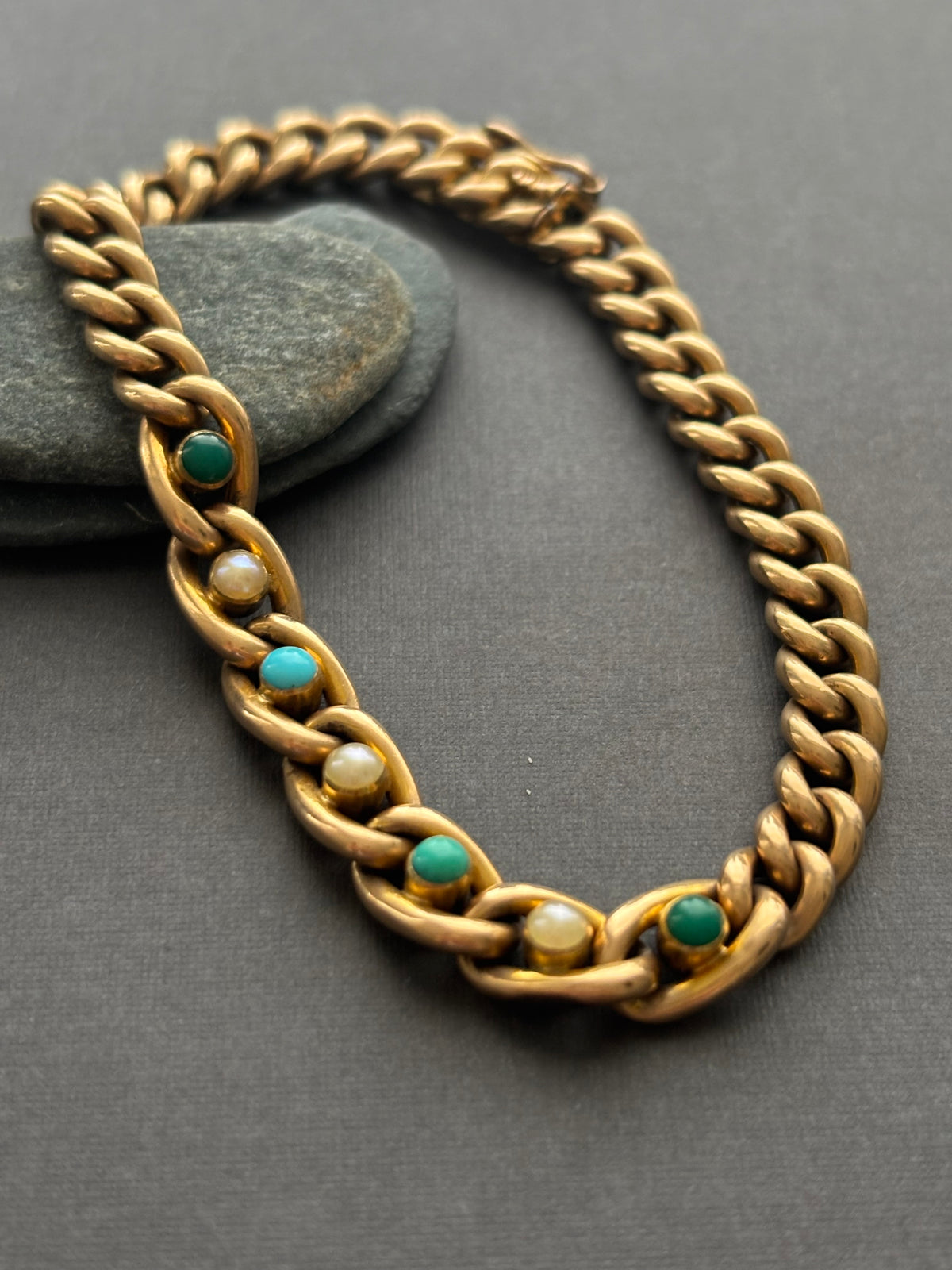 Vintage 15k Gold Turquoise &  Seed Pearl Bracelet