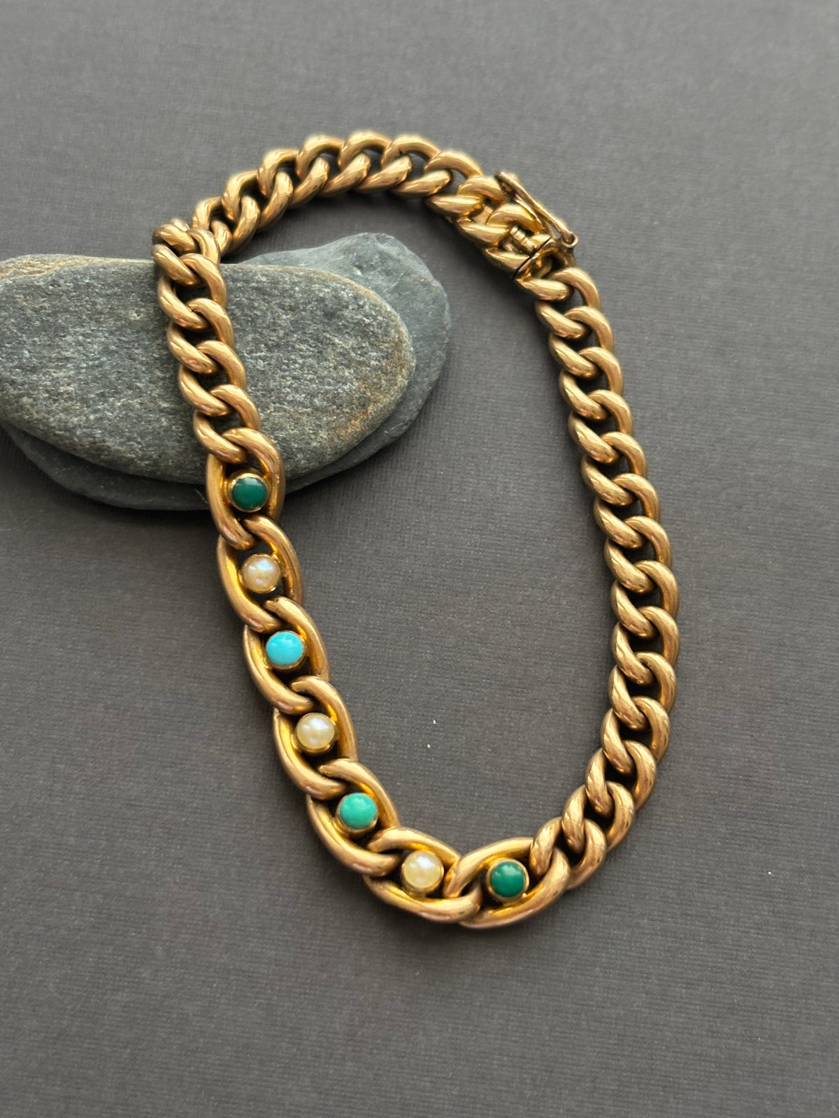 Vintage 15k Gold Turquoise &  Seed Pearl Bracelet