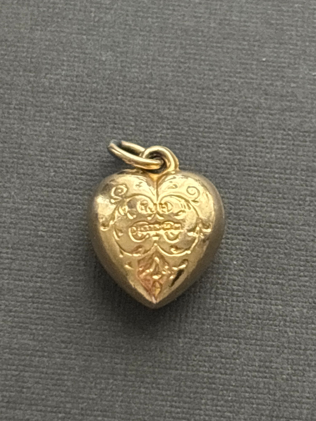 Antique 9k Gold Engraved Heart Charm — 1936