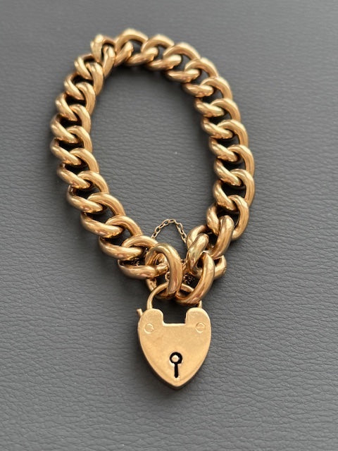 Antique 1880 9k Gold Bracelet w/ Heart Lock