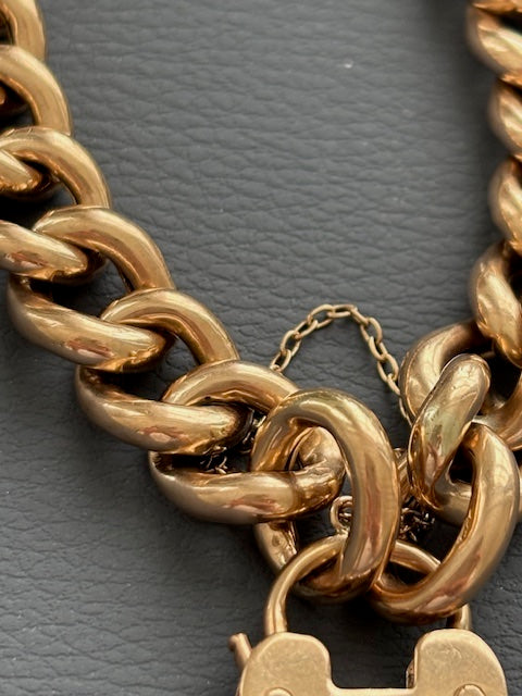 Antique 1880 9k Gold Bracelet w/ Heart Lock