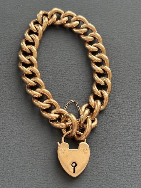 Antique 1880 9k Gold Bracelet w/ Heart Lock
