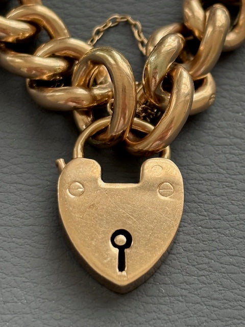 Antique 1880 9k Gold Bracelet w/ Heart Lock