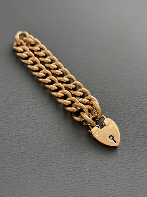 Antique 1880 9k Gold Bracelet w/ Heart Lock