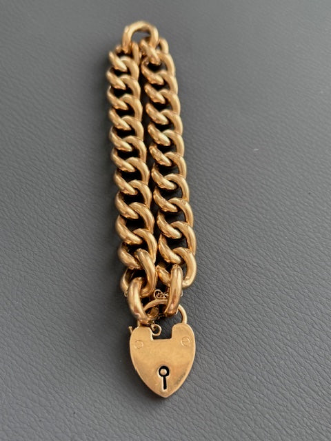 Antique 1880 9k Gold Bracelet w/ Heart Lock