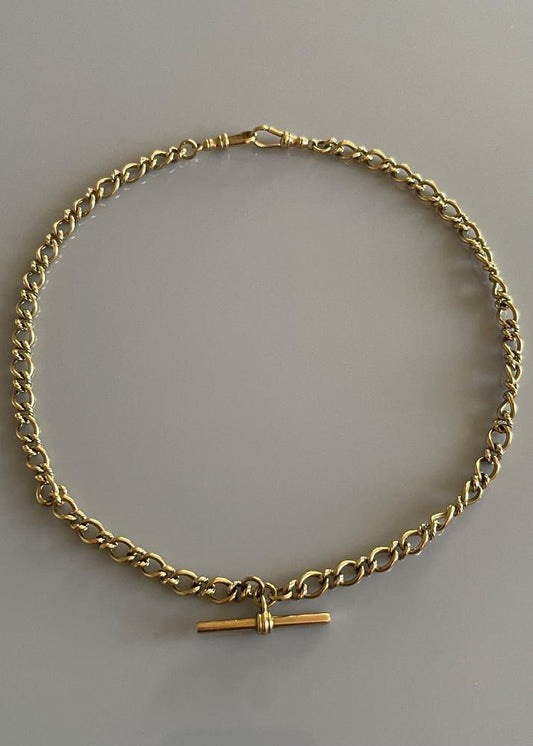 Vintage 9k Gold Victorian TBar Watch Chain Necklace