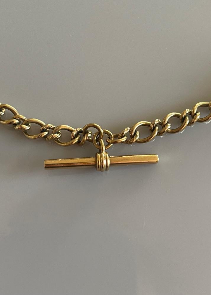 Vintage 9k Gold Victorian TBar Watch Chain Necklace