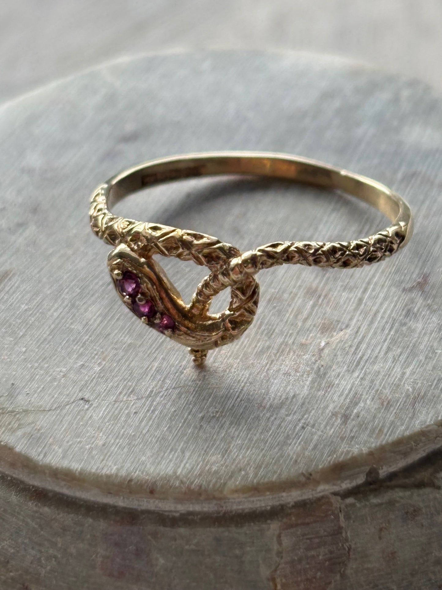 Vintage 9k Gold Snake Ring with Ruby Detail