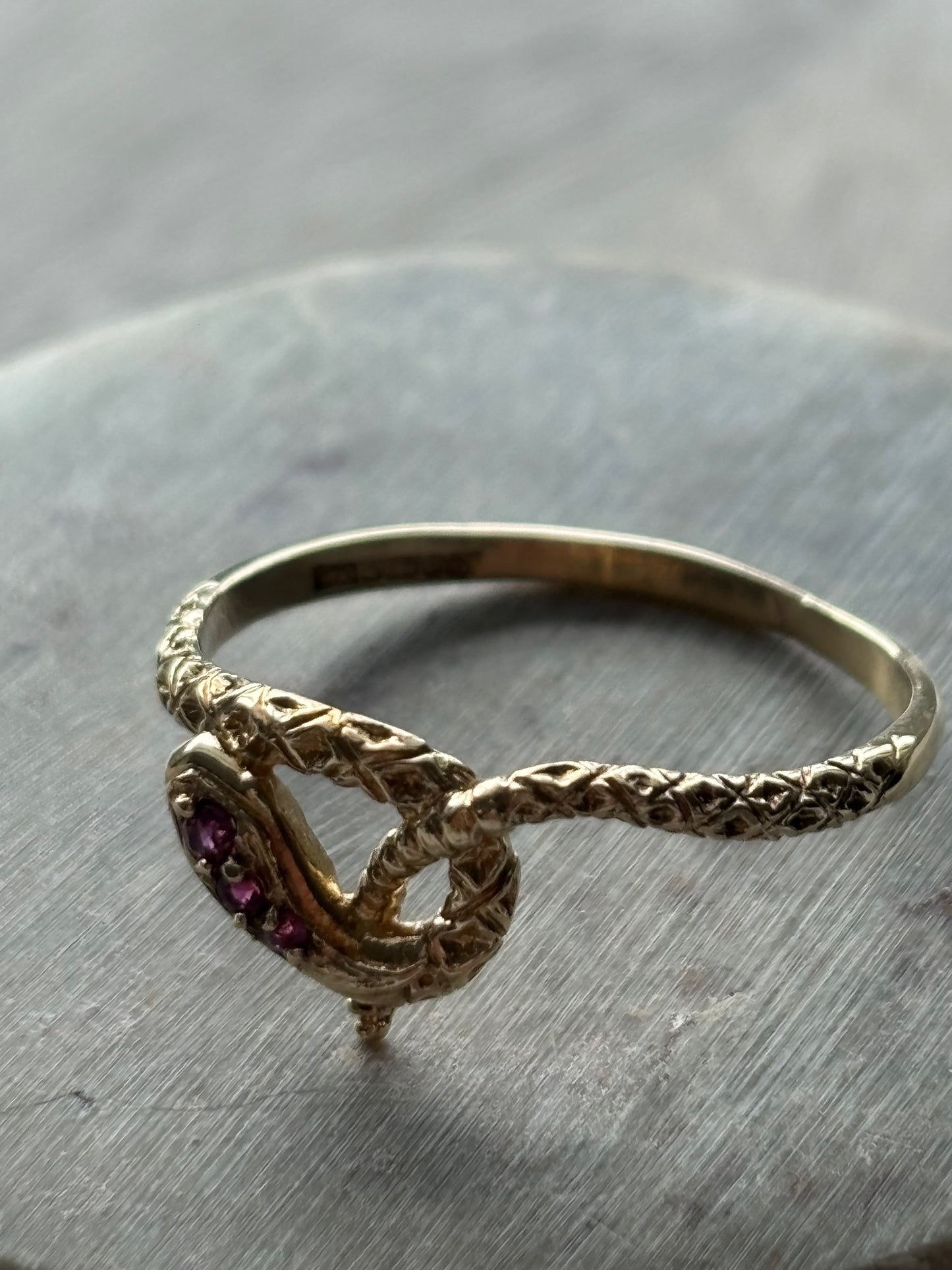 Vintage 9k Gold Snake Ring with Ruby Detail