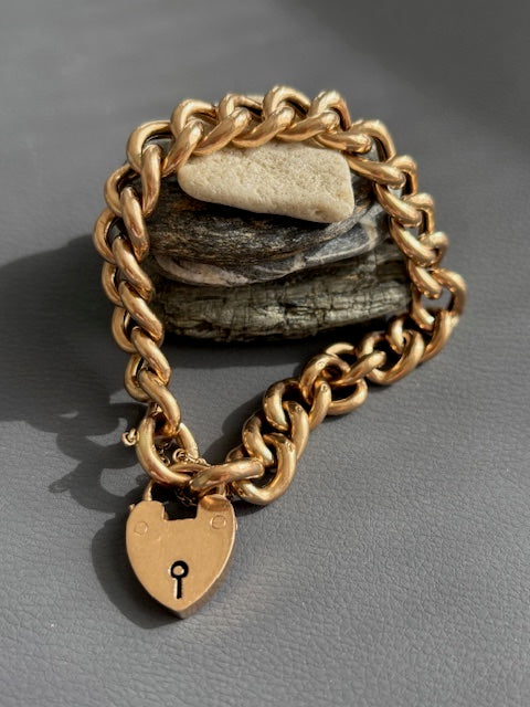 Antique 1880 9k Gold Bracelet w/ Heart Lock