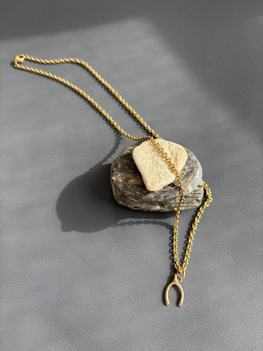 9k Gold Lucky Wishbone Charm