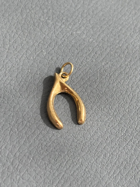 Vintage 9k Gold Wishbone Charm Pendant