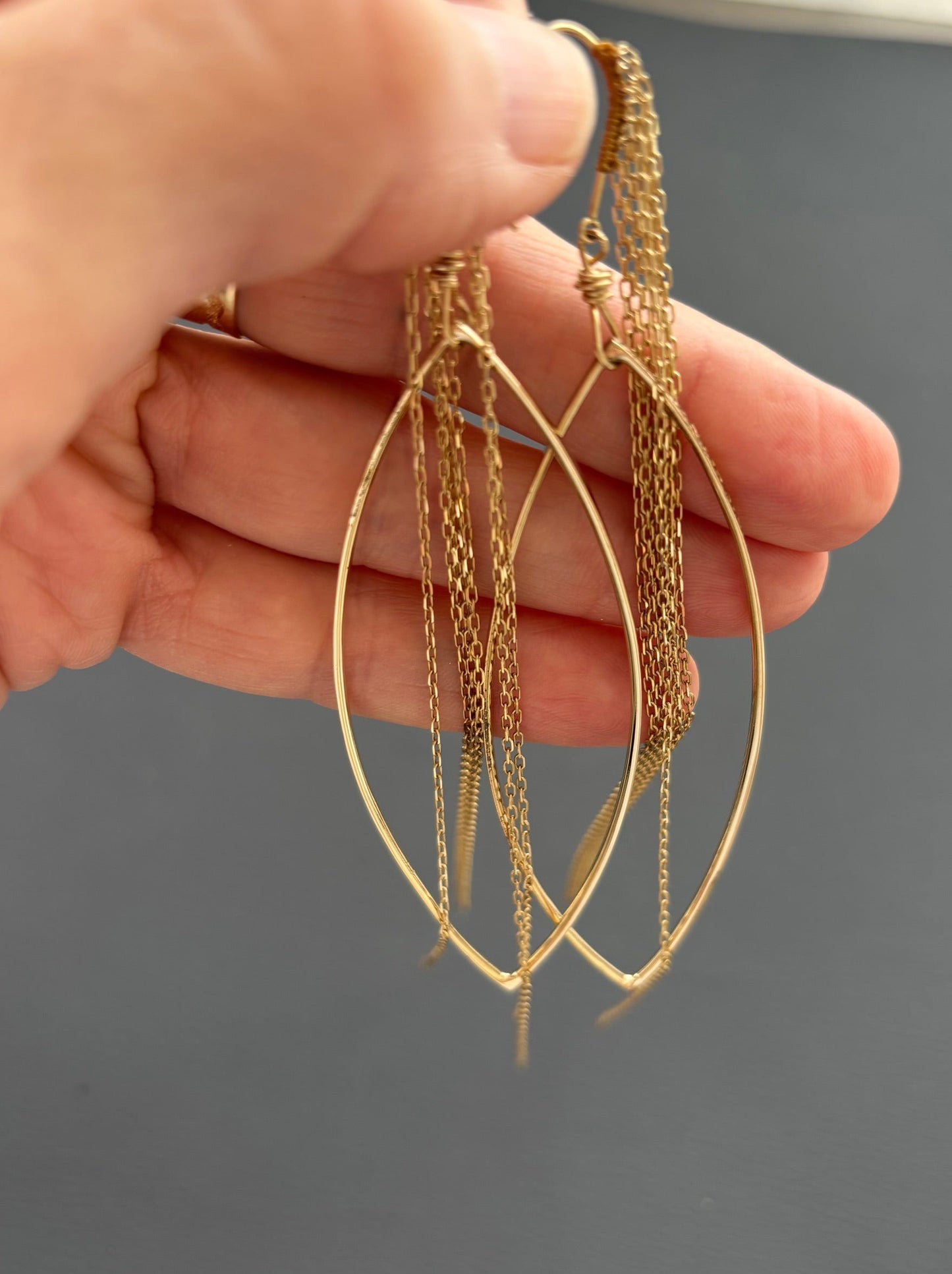 Vintage 14k Gold Statement Dangle Earrings w/ Chain