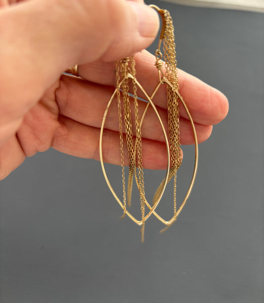 Vintage 12k Gold Statement Dangle Earrings w/ Chain