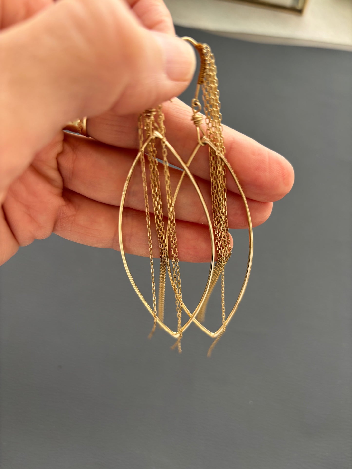 Vintage 14k Gold Statement Dangle Earrings w/ Chain