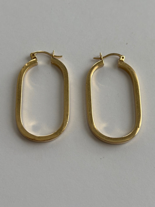 Vintage 14k Gold Oval Hoop Earrings