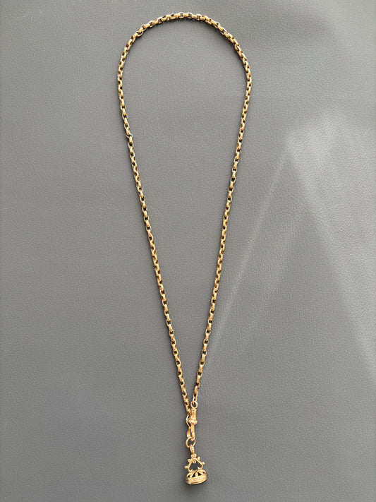 Antique 9k Gold Guard Chain with Dog Clip and Intaglio Fob
