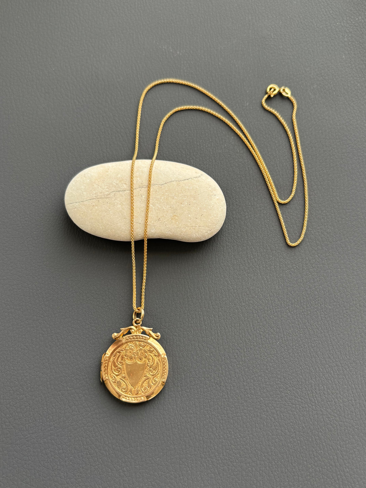 Vintage 9k Gold Shield Pendant on 18k Gold Chain