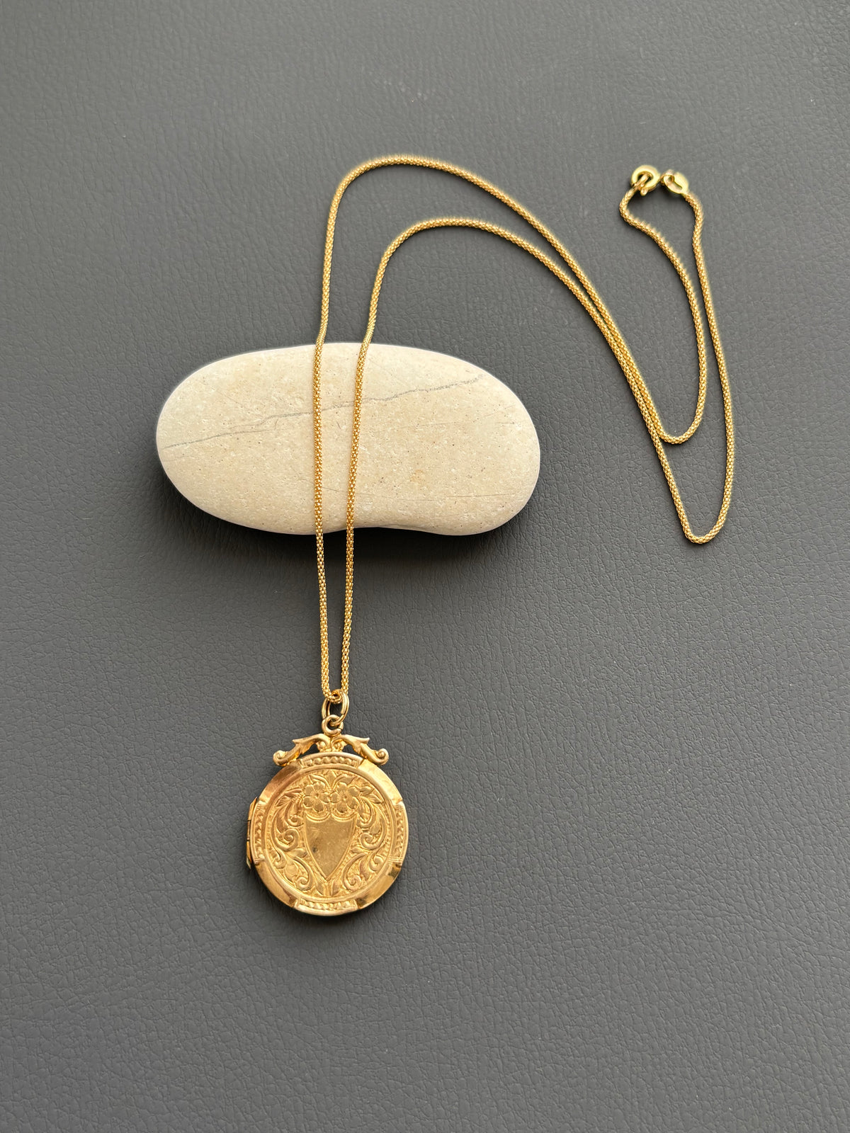 Vintage 9k Gold Shield Pendant on 18k Gold Chain