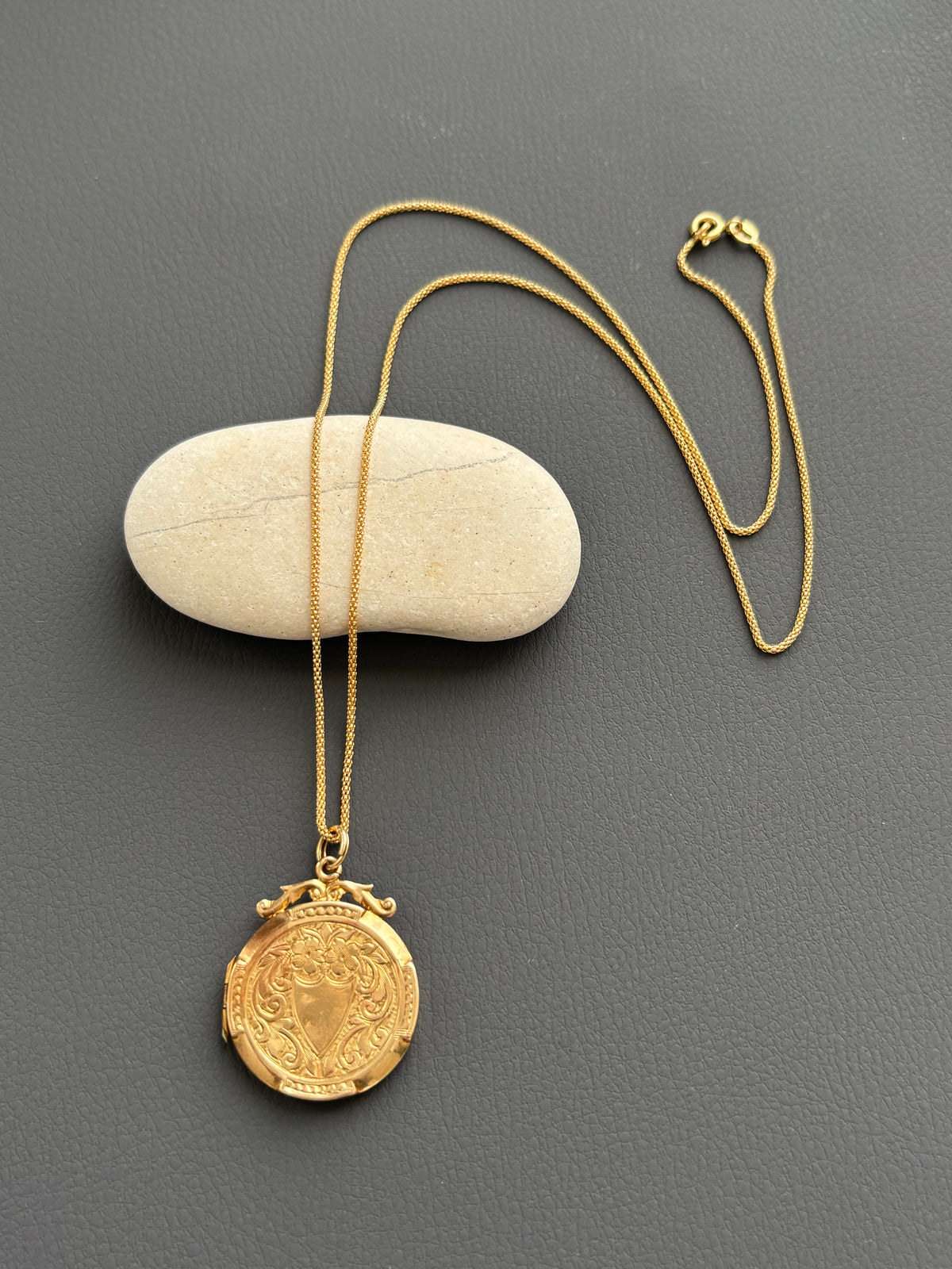 Vintage 9k Gold Shield Pendant on 18k Gold Chain