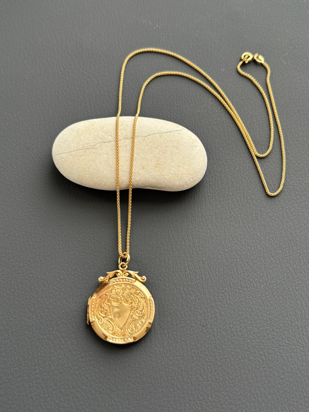 Vintage 9k Gold Shield Pendant on 18k Gold Chain