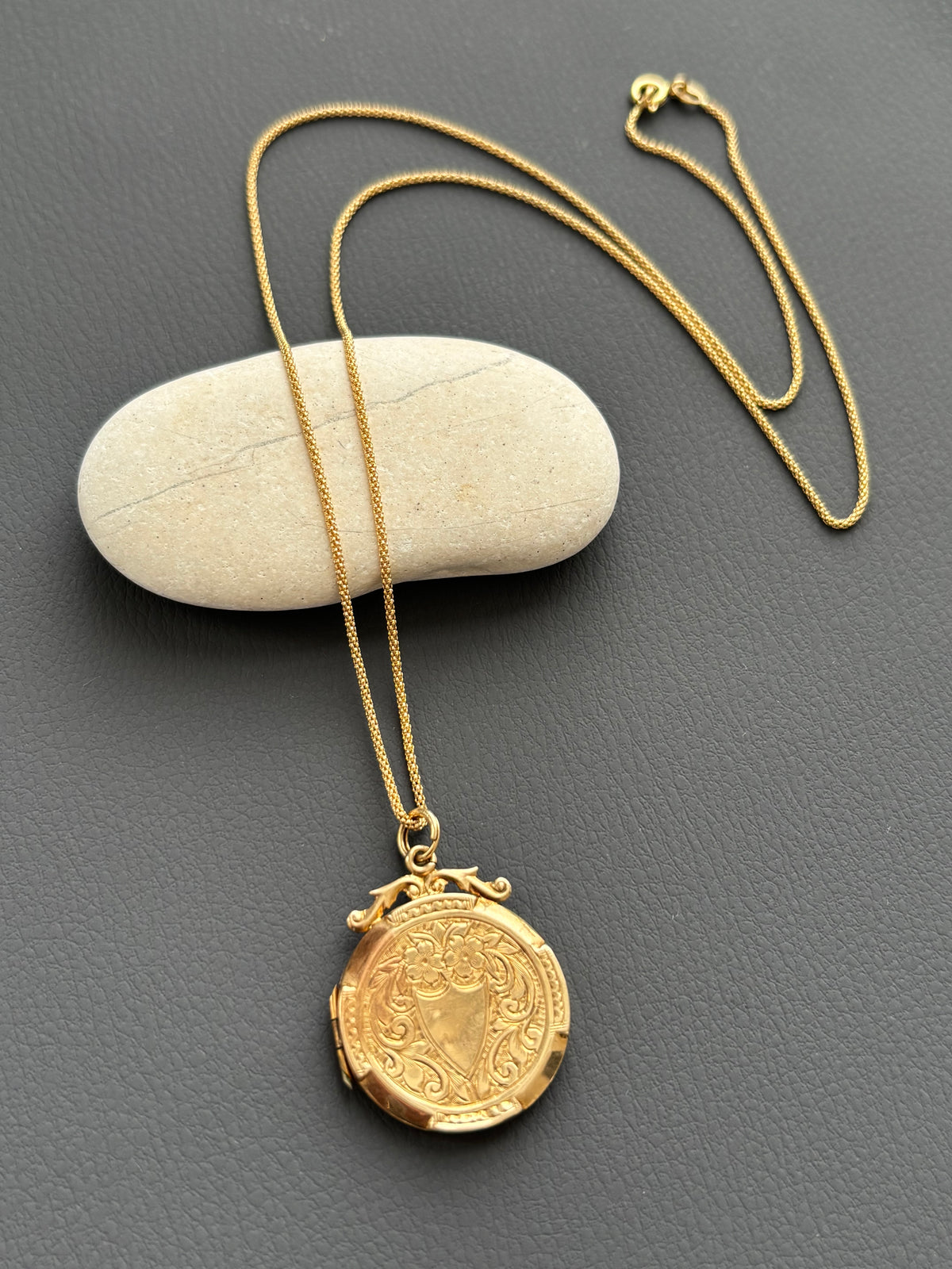 Vintage 9k Gold Shield Pendant on 18k Gold Chain