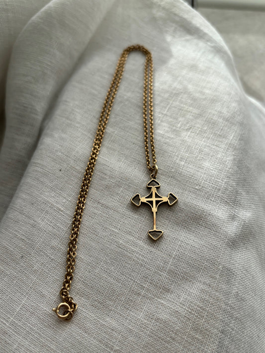 Vintage 9k Gold Ornate Cross Necklace