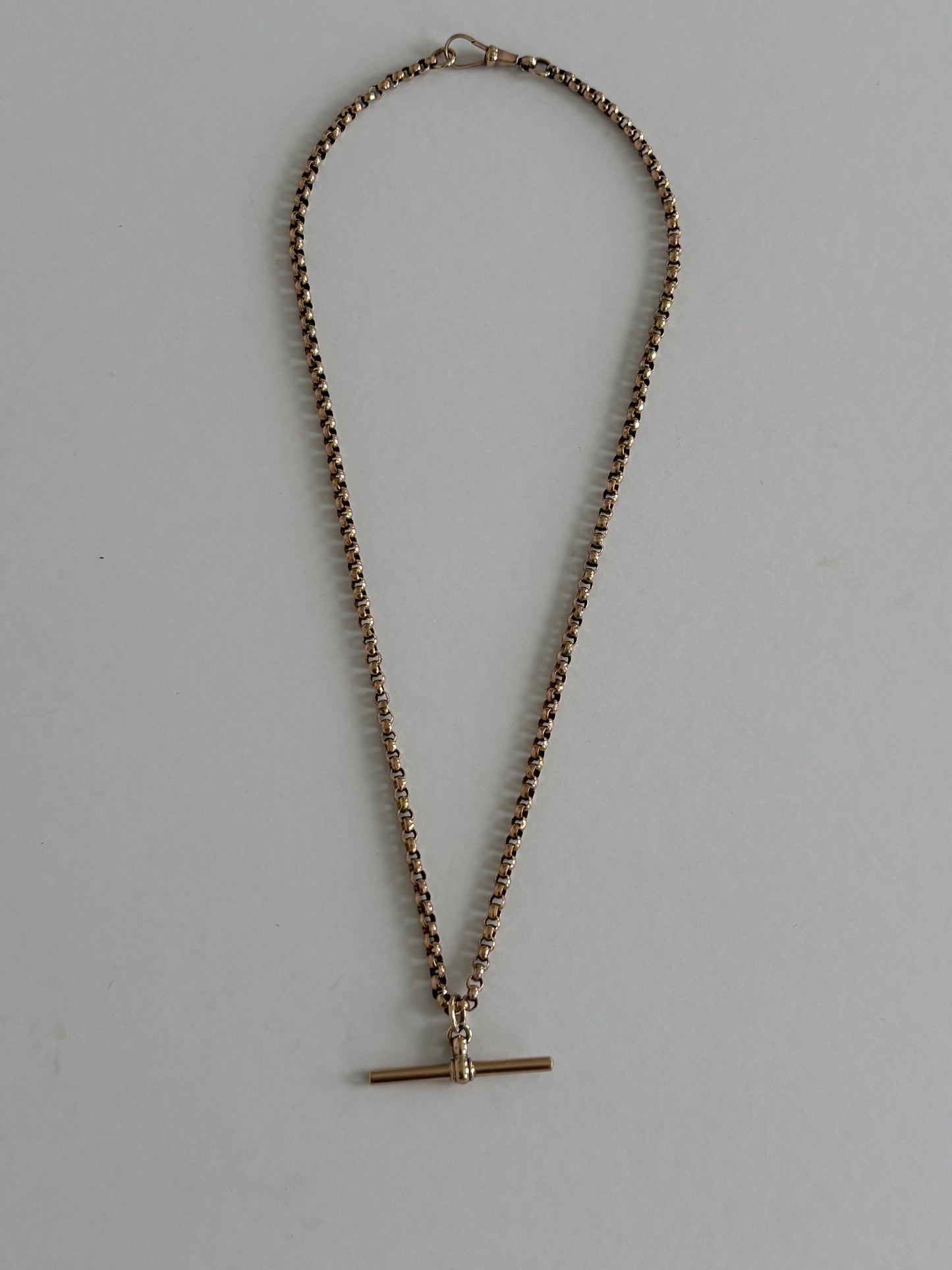 Antique 9k Gold Belcher Watch Chain w T Bar / Albert Chain