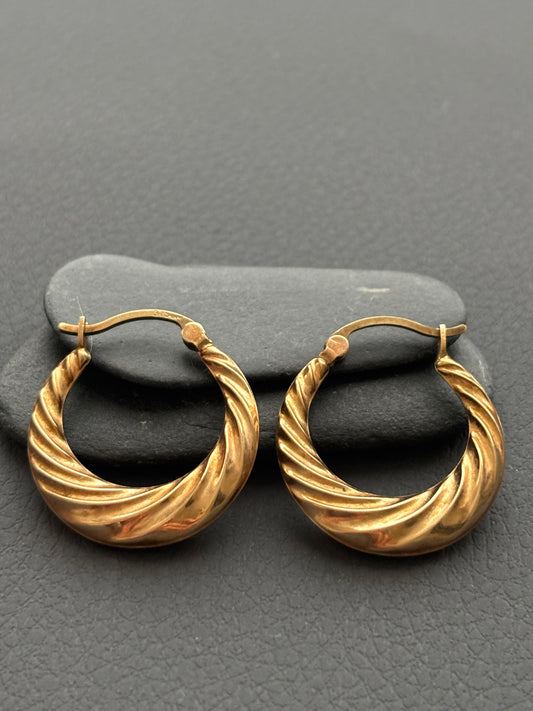 Vintage 9k Gold Sculptural Twist Hoop Earrings