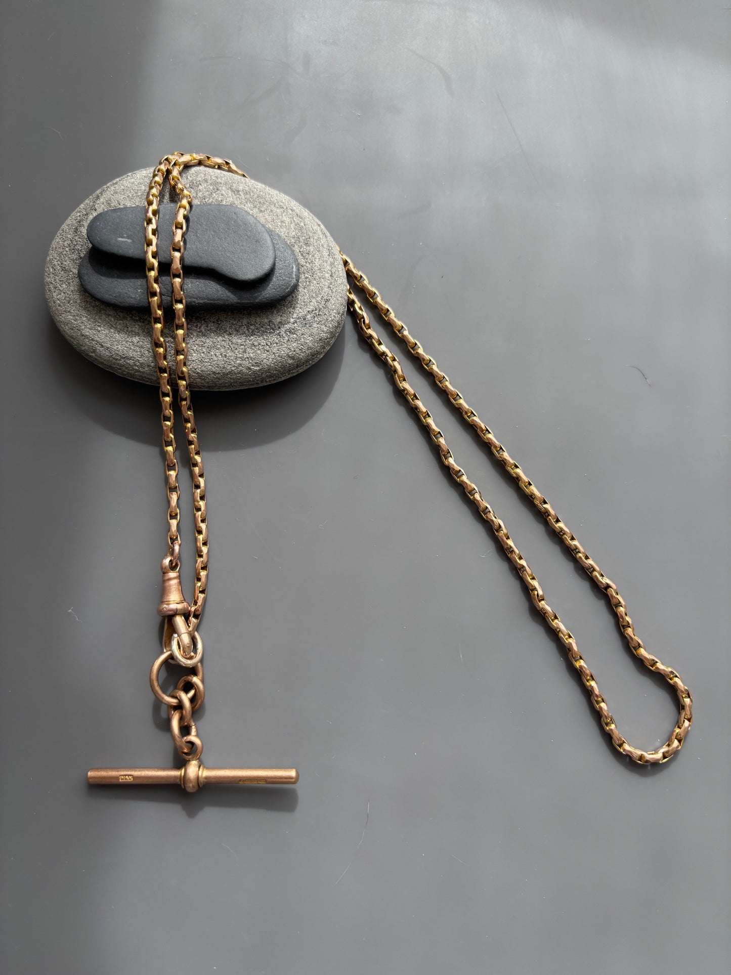 Antique 9k Gold Albert Chain w/ T-bar Pendant