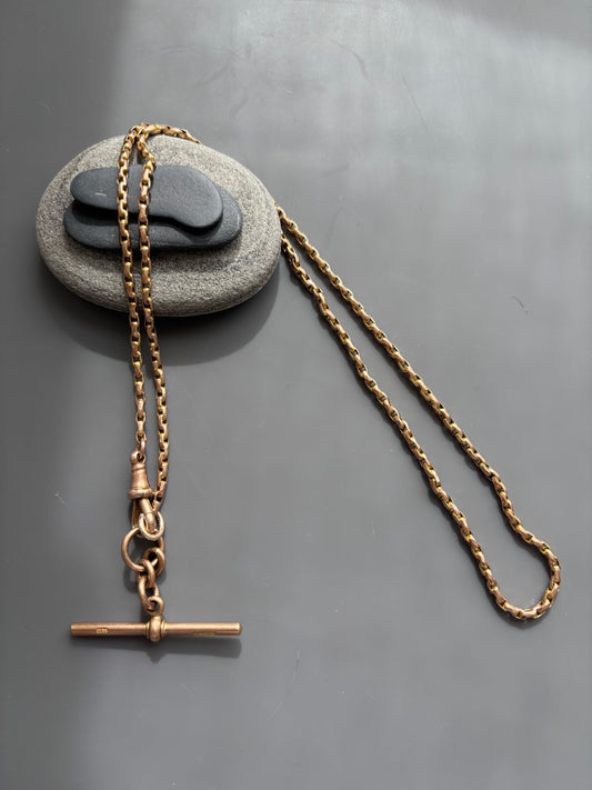 Antique 9k Gold Albert Chain w/ T-bar Pendant