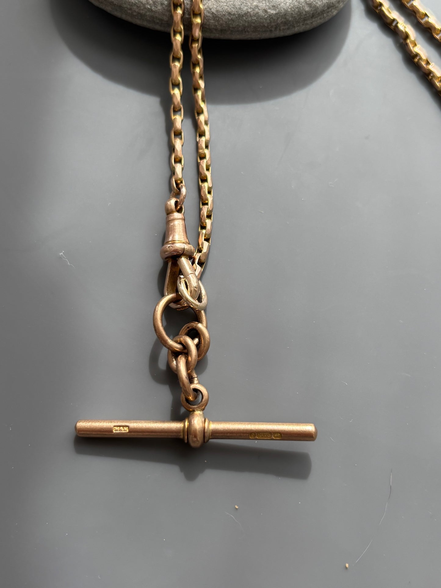 Antique 9k Gold Albert Chain w/ T-bar Pendant