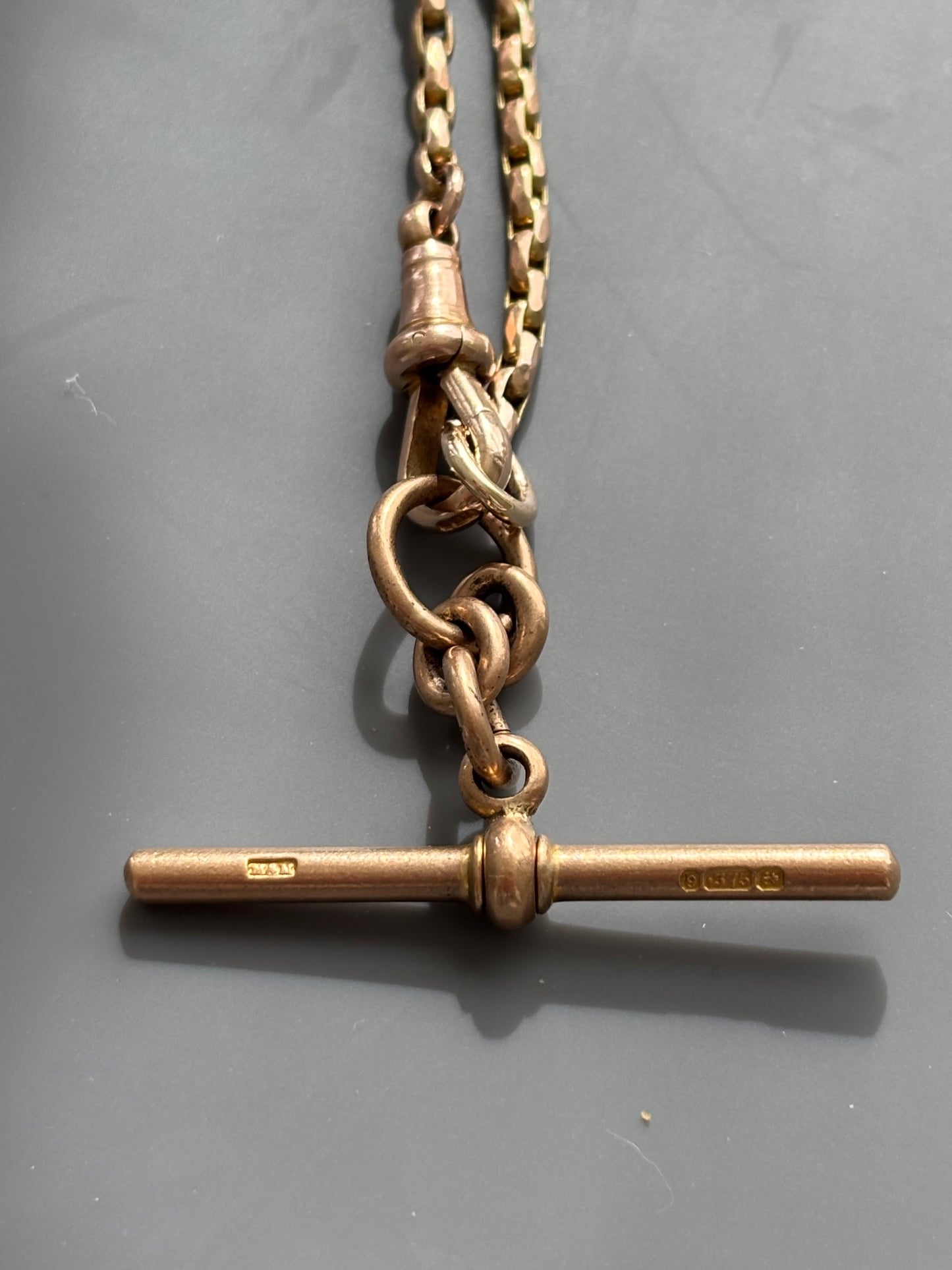 Antique 9k Gold Albert Chain w/ T-bar Pendant