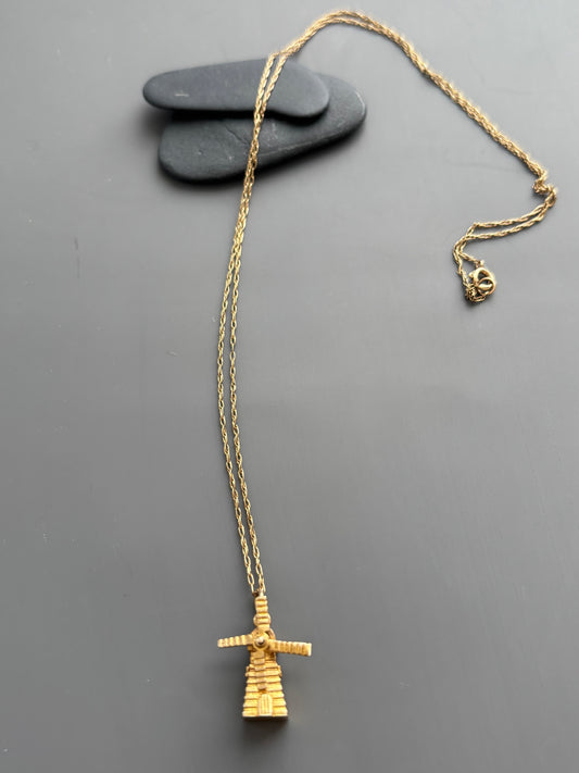 Vintage 1962 9k Gold Windmill Charm Pendant Necklace
