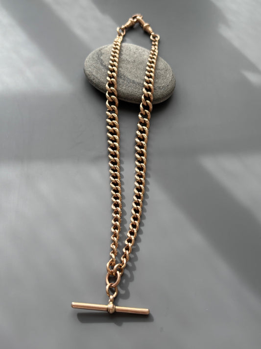 Victorian 9k Gold Antique Curb Chain w T-bar pendant