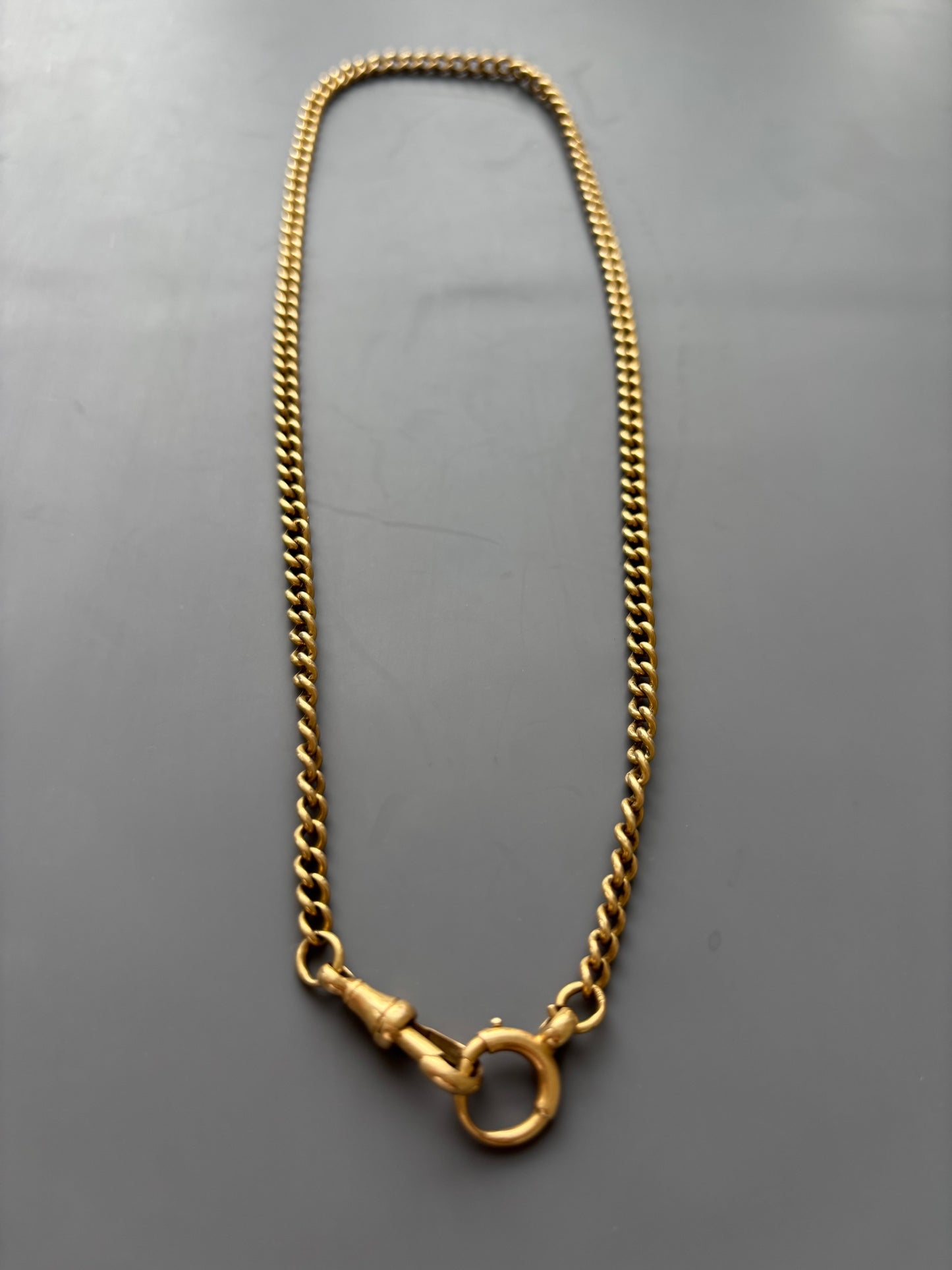 18k Gold Antique Watch Chain Necklace w/ Bolt Ring and Dog Clip