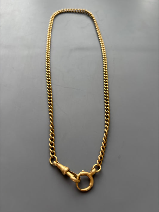 18k Gold Antique Watch Chain Necklace w/ Bolt Ring and Dog Clip