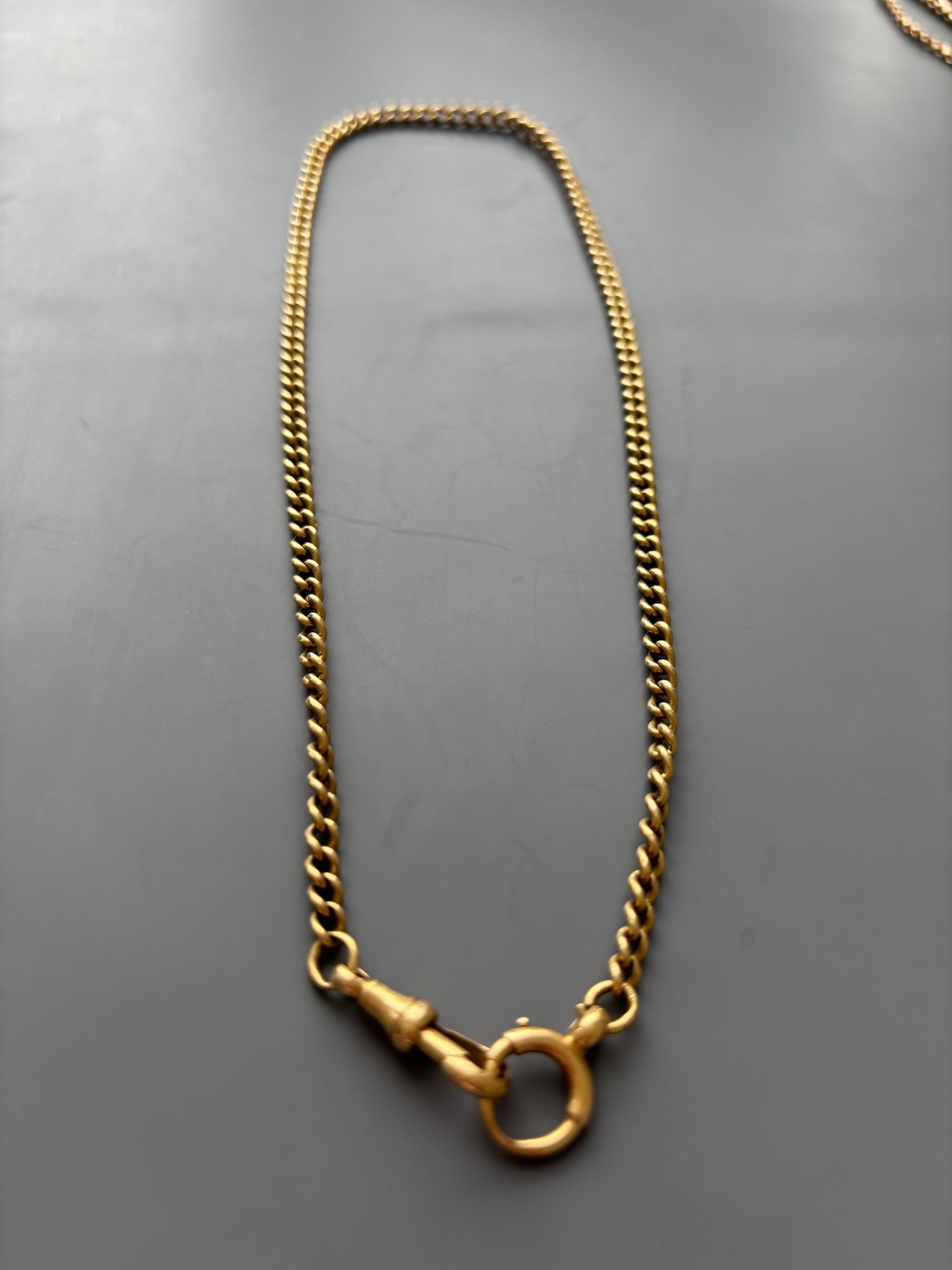 18k Gold Antique Watch Chain Necklace w/ Bolt Ring and Dog Clip