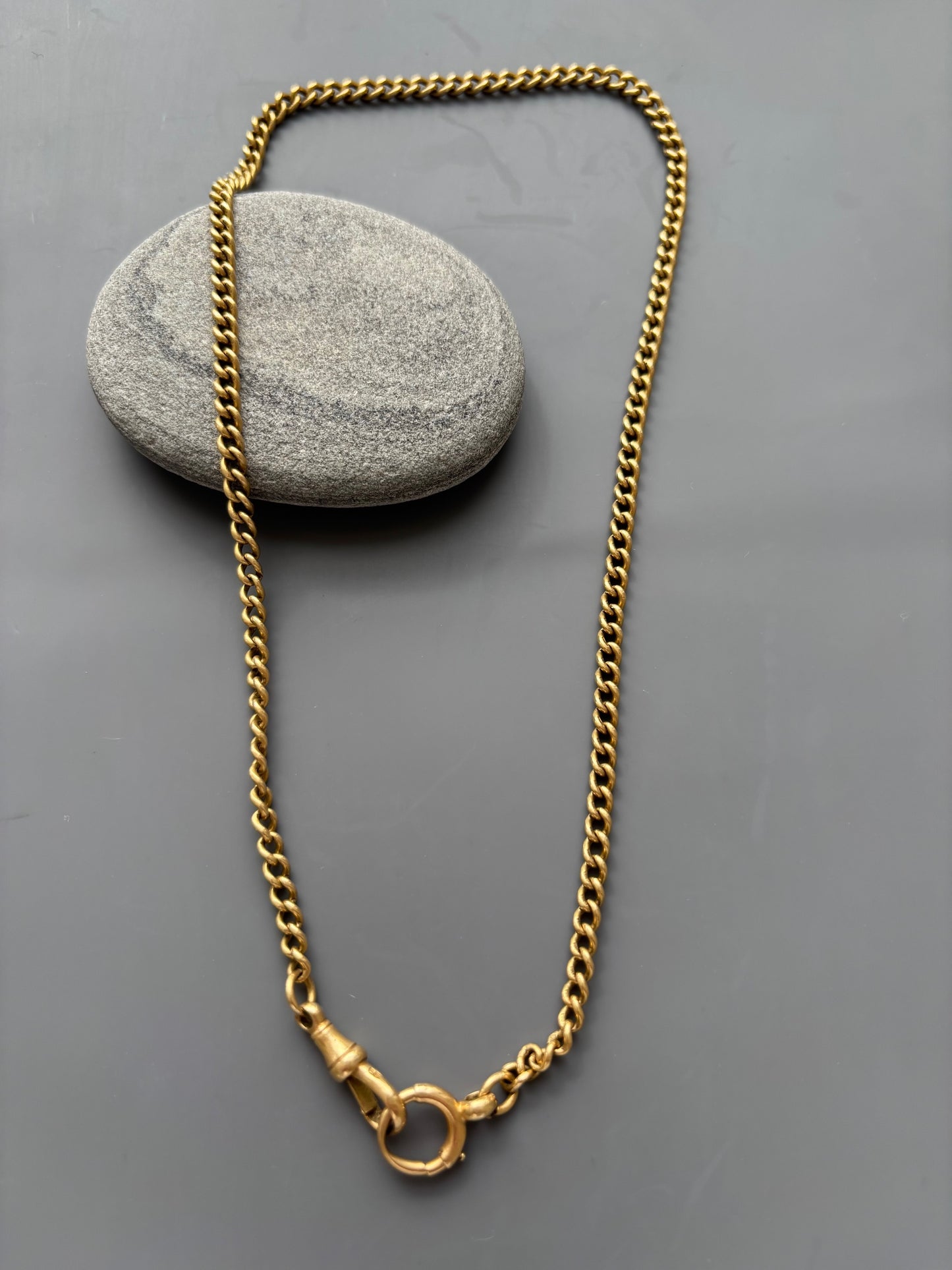 18k Gold Antique Watch Chain Necklace w/ Bolt Ring and Dog Clip