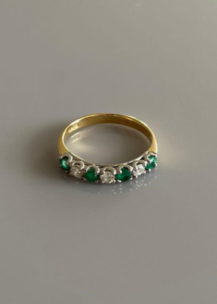 18ct / 18k Gold Diamond and Emerald Half Eternity Ring