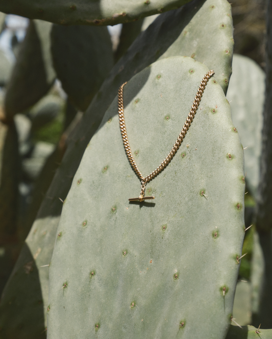 Victorian 9k Gold Vintage Curb Watch Chain Necklace with TBar