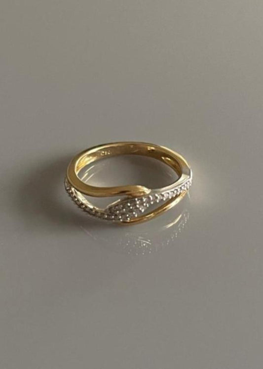 French 18k Gold and Diamond Infinity Loop Ring